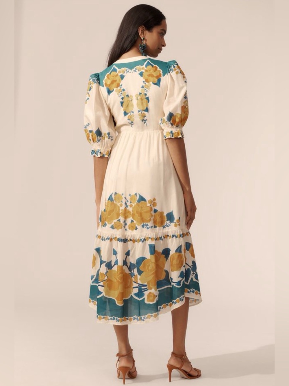 FARM Rio x Anthropologie Puff Sleeve Floral Midi Dress L - Picture 3 of 8